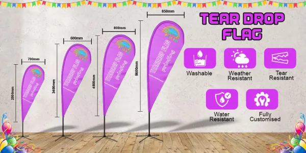 Catch attention effortlessly with our Teardrop Flags from bannersprintings.com. Perfect for events, trade shows, car dealerships, retail displays, and outdoor promotions, these flags feature a unique teardrop shape that keeps your message visible even in windy conditions. Printed in high-resolution full colour on durable, weather-resistant fabric, they’re built to last indoors or outdoors. Easy to assemble and available in multiple sizes and base options, our teardrop flags are a stylish and effective way to promote your brand. Order today for premium quality and fast delivery across the UK.